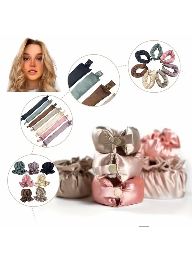 VIUAUAX New Satin Heat-Free Curling Kit with Curling Wand and Hair Cap, Overnight Curler for Long-Lasting Curls，Curling wand for big waves without damaging hair (4 Set, Pink & Beige) - Image 3